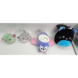 Set of 4 Disney Original Squishmallows Plush Toys Angler Fish, Shark, Owl & Cat